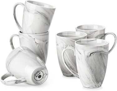 MALACASA Coffee Mug Set of 6, 560ML Porcelain Cups, Large Modern Coffee Mugs with Handles for Tea, Juice, Latte, Cappuccino, Hot Chocolate. Dishwasher and Microwave Safe, REG Marble Gray Series