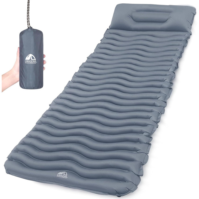 Unigear Camping Sleeping Pad - Small Packed Size, Inflatable Air Mattress for Camping, Sleeping Mat for Outdoor Use, Ultralight, Moisture-Resistant, Waterproof and Non-Slip, MULTI-FUNCTION (Gray with Pillow)