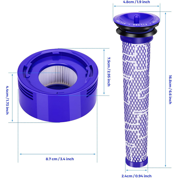Фільтри для пилососа Dyson 3 шт. Замінники для Dyson V15, SV14, SV17, SV22 Detect Animal Absolute Extra Pro Torque Drive, #970013-02 (V7, V8)