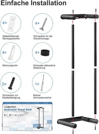 Настінна сушарка для рушників LIVEHITOP без свердління, 75 см, чорний, нержавіюча сталь, велика місткість