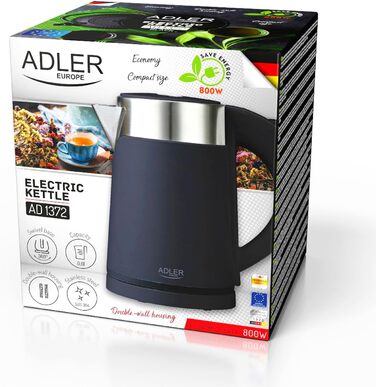 Електричний чайник Adler AD 1372, 0.6 л, Чорний – компактний, для невеликих кухонь, швидкий нагрів