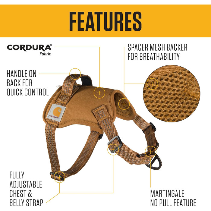 Шлейка для собак Carhartt Nylon Duck, без натягу, регульована, з ручкою та світловідбиваючими елементами, бордовий, розмір L