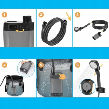 Портативний кемпінговий душ на 20 л з LED-дисплеєм та помпою IPX7