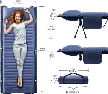 Розкладне ліжко-спальник туристичне, ультралегке, 160кг, блакитне. З алюмінієвою конструкцією та антирипстоп тканиною для кемпінгу, відпочинку на природі, вдома та на пляжі