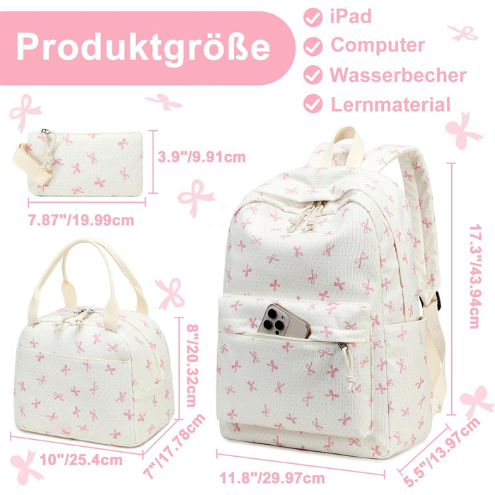 Шкільний рюкзак LEDAOU для хлопчиків та дівчаток-підлітків, білий з ромашками, чорний, рюкзак з рожевими метеликами