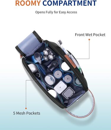 Чоловіча дорожня косметичка ECOHUB, водонепроникна, з великим відділенням та відділенням для мокрого одягу, з переробленого PET, з двома блискавками, чорна