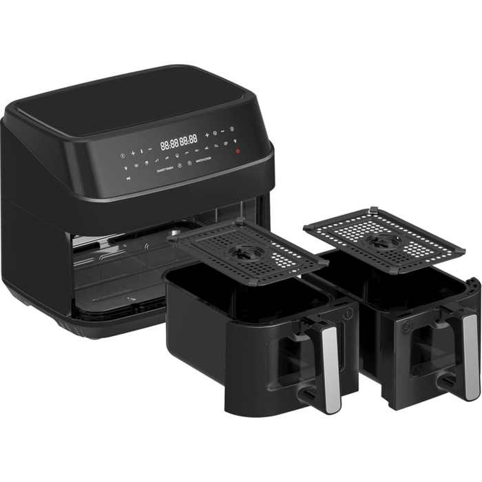 TurboTronic подвійна аерофритюрниця XXL 1600 Вт, 9 л (2×4,5 л), 10 програм, цифрова, без олії, сіра