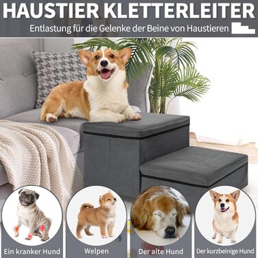 Сходинка для собак та котів Haustiertreppe, складана з місцем для зберігання, сіра (2 сходинки)