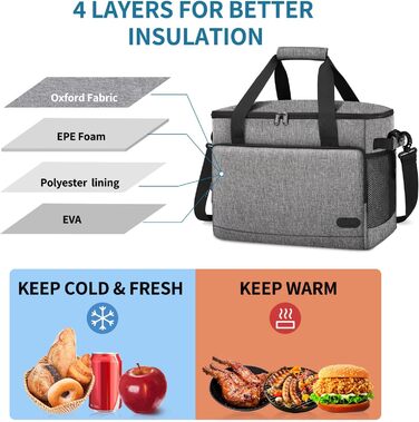 Термосумка-холодильник Lubardy 30L сірого кольору: велика, складана, водонепроникна, для пікніка та обіду