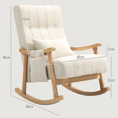 HOMCOM Rocking Chair, Padded Rocking Chair with Lumbar Pillow, Side Pocket, Recliner, Wooden Frame, Linen-Look for Living Room, Bedroom, Beige