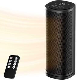 Електричний обігрівач 1800W з пультом керування, 41 см, PTC керамічний, тихий, 70° осциляція, таймер 12h, захист від перегріву, для спальні, дому, чорний