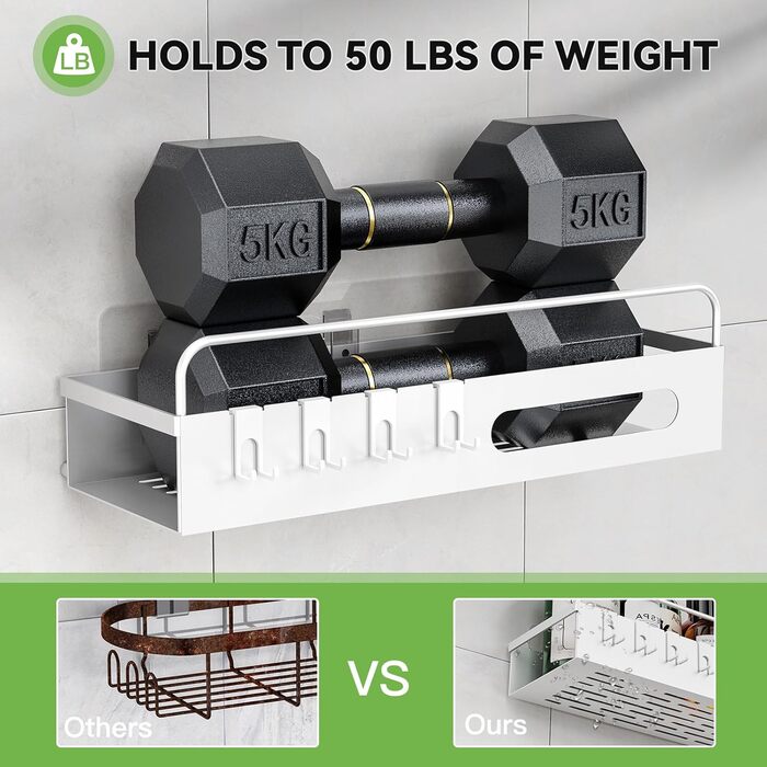 Полка для душу Uamector без свердління - Дзеркальна полиця для ванної кімнати, нержавіюча сталь, 2 шт. (3 шт. залізні пластини, білий)