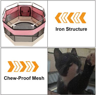 Клітка-загон для собак, котів, кроликів та морських свинок XhuangTech, рожева, з м'якого матеріалу, складана, 87.6 x 87.6 x 54.9 см
