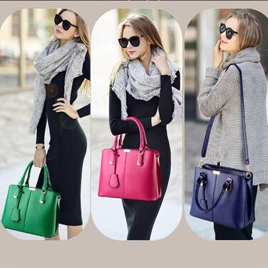 Сумка жіноча шкіряна (екошкіра) Shopper Damen темно-синя велика містка з ручками та ланцюжком