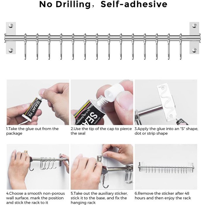 Booxihome Kitchen Rail Stainless Steel Hanging Rail Kitchen Utensil Holder Rustproof Pan Holder Cup Holder with 15 Hooks for Kitchen Aids Cooking Accessories Kitchen Utensils (60cm)…