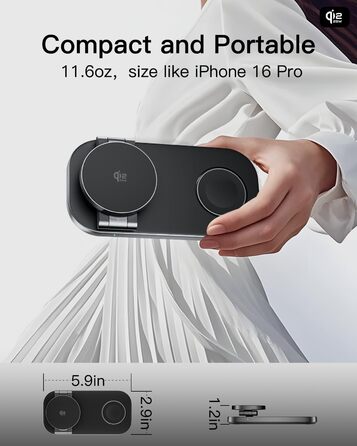 Бездротова зарядка 25W 3-в-1 з MagSafe, складана індуктивна магнітна зарядна станція для iPhone 17/Air/16/15/14/13/12, Apple Watch 10/9/8/7/6/SE/5/4/3 та AirPods Pro (з адаптером 35W), чорна