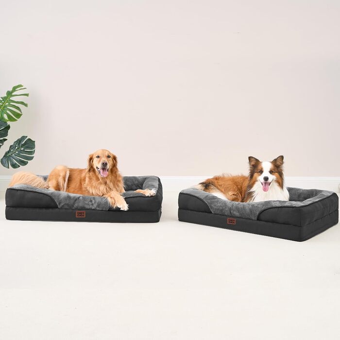 Ортопедичне ліжко для собак EHEYCIGA, 76x51x16.5 см, Memory Foam, миється, водонепроникне, з бортиками, антиковзаюче, сіре/чорне