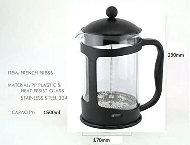 Кавоварка Glow Classic, чорна, 350 мл, для 1 чашки фільтрованої кави, легко мити та використовувати, з міцного ударостійкого скла, для меленої кави та еспресо (1500 мл)