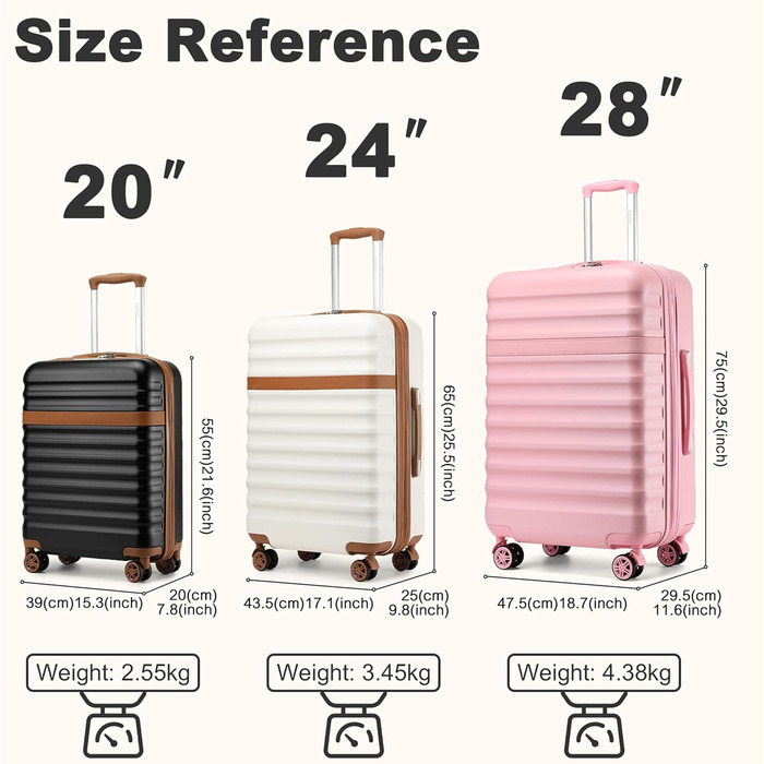 Чемодан-тележка KONO, XL, ABS+PC, з TSA замком (кремовий/коричневий)