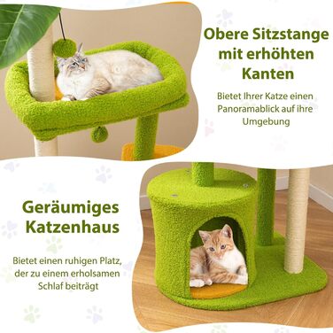 Дерев'яний кігтеточка для котів Costway 97 см з печерою та лежанками, кігтеточка з сизалевого мотузка та дерев'яною основою, зелено-бежева