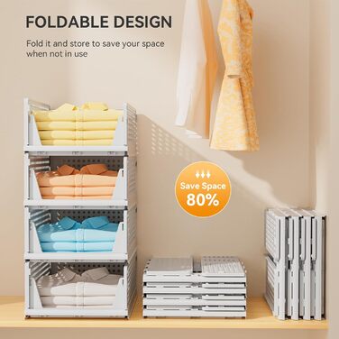 4 Pack Closet Organizer Stackable Plastic Closet Organizer Storage Box, Lightweight, Easy-Pull Drawer Dividers for Clothes, Closet, Pantry, Laundry Room