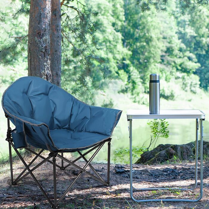 Крісло кемпінгове розкладне High Point Sports Moonchair XXL (до 150 кг) синій - з підсклянником для кемпінгу, саду, відпочинку