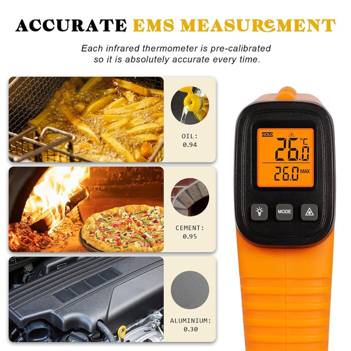 Інфрачервоний термометр лазерний -50°C-550°C, LCD дисплей, цифровий, регульований (не для людей) для піци/холодильників/промисловості