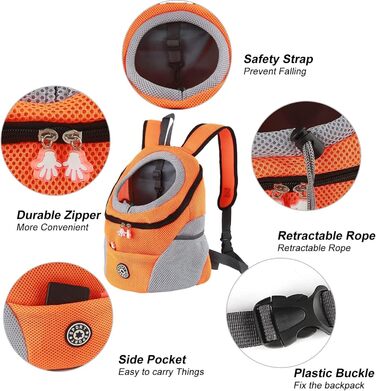 Шлейка для собак та цуценят, переноска-рюкзак, дихаюча, для прогулянок та походів (L, помаранчевий)