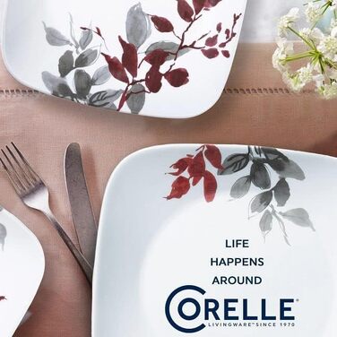 Сервіз Corelle Kyoto Leaves на 4 особи, 16 предметів: набір посуду (8 тарілок, мисок), білий, ударостійкий та стійкий до сколів