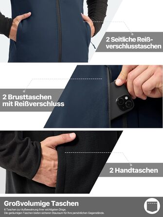 FREE SOLDIER Чоловіча зимова жилетка - тепла флісова жилетка, вітростійка, реверсивна, без рукавів, софтшелл для роботи та походів, S, Синій&Чорний