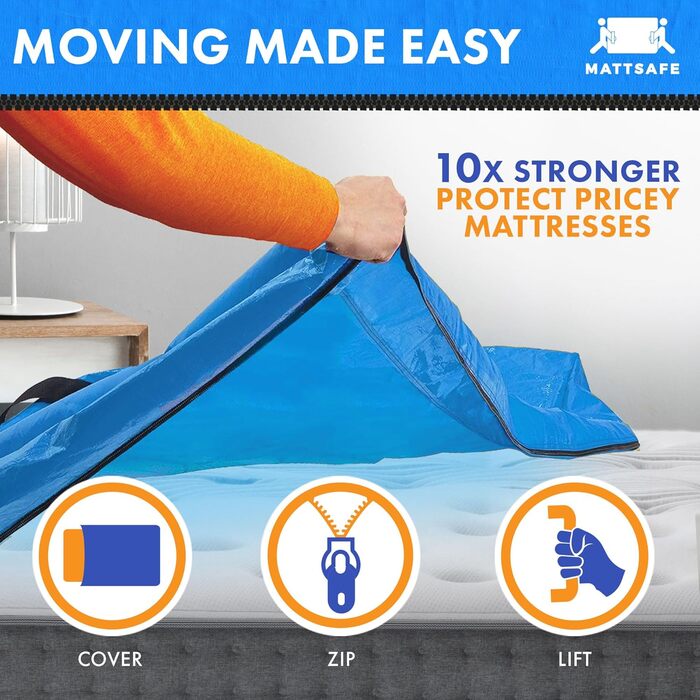 Moving and Storage Bag with 8 Handles - Queen Size - Reusable Cover with Heavy-Duty Zipper - Extra Thick Mattress Protector - MATTSAFE by Nordic Elk