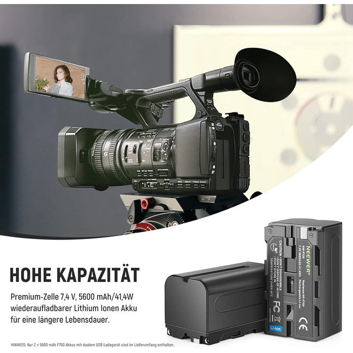 NEEWER NP-F750 5600mAh акумулятор з USB-зарядним пристроєм, сумісний з Sony NP-F550/750/970 та ін.
