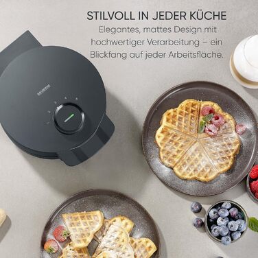 Severin Black Line Heart Waffle Maker - PFAS-Free Coating, Indicator Light, Cord Storage, 1000W - WA 2117