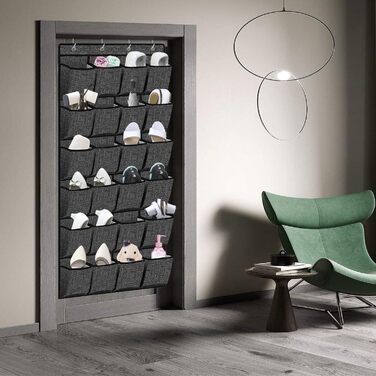 Органайзер для взуття навісний Homyfort 24 кишені, 156x56 см (Чорний Льон) - полиця для зберігання взуття