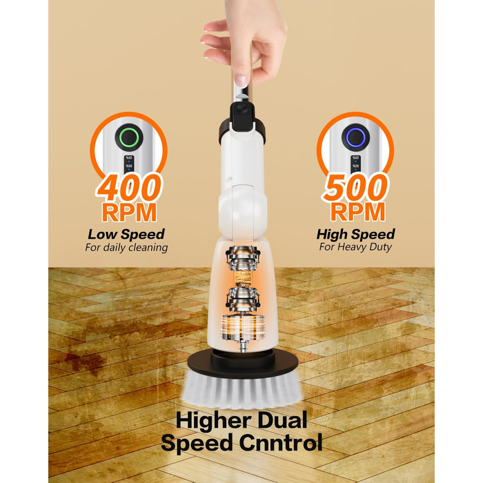 iDiskk Electric Spin Scrubber, Upgraded IPX7 Bathroom Scrubber, Shower Cleaning Brush with Adjustable and Detachable Handle, Dual Speed, Electric Cleaning