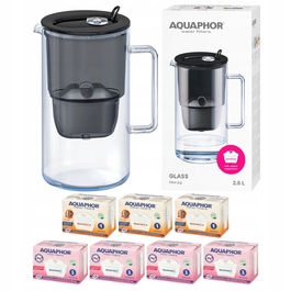 Скляний фільтр-кувшин Aquaphor Glass, чорний, з набором із 7 фільтрів Maxfor (4Mg+3H)