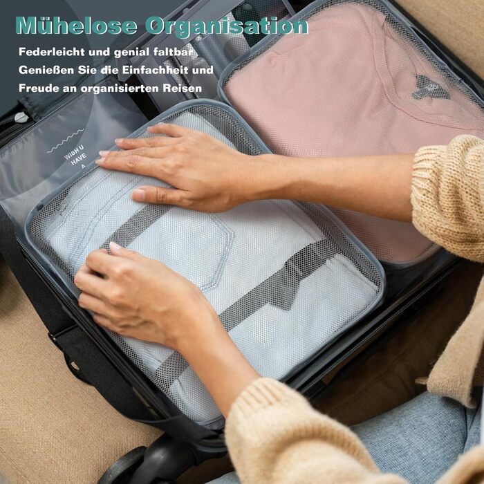 Органайзер для валізи OBSGUMU, набір 9 шт: кубики для пакування, сумки для подорожей, косметичка (сірий)