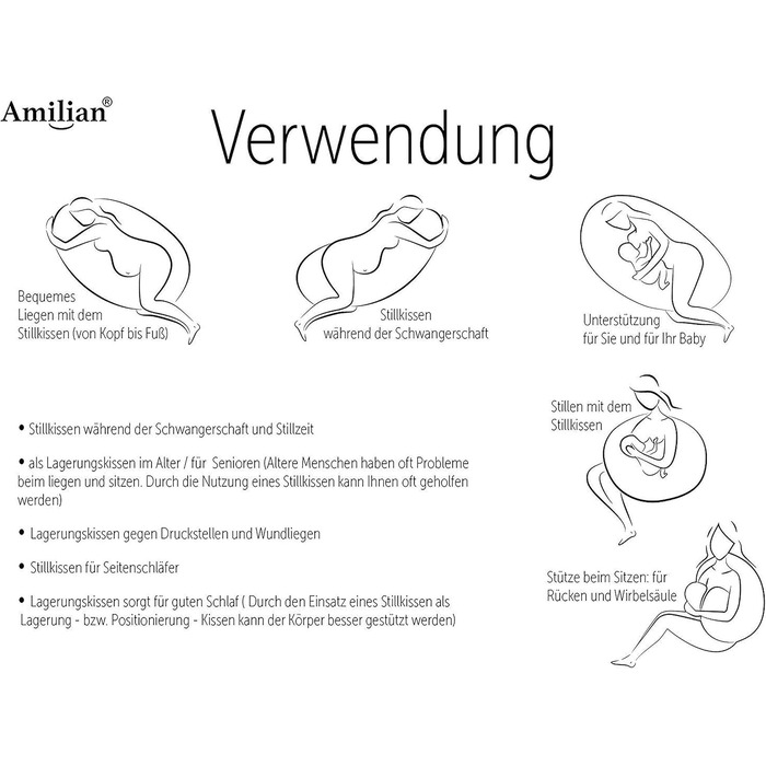 Подушка для годування Amilian Stillkissen для сну на боці, вагітних та після пологів, XXL, Body Pillow, небесно-блакитний
