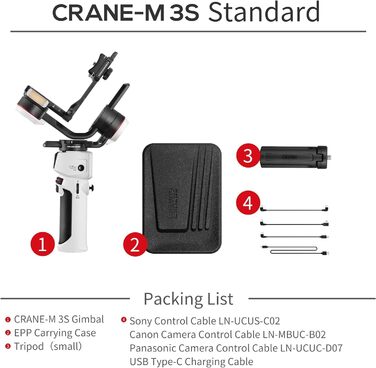 ZHIYUN Crane M3S: Стабілізатор камери з підсвічуванням 1000Lux, Bluetooth, дисплеєм 1.22' та вагою 705г. Підходить для DSLR, беззеркальних камер, смартфонів та екшн-камер.