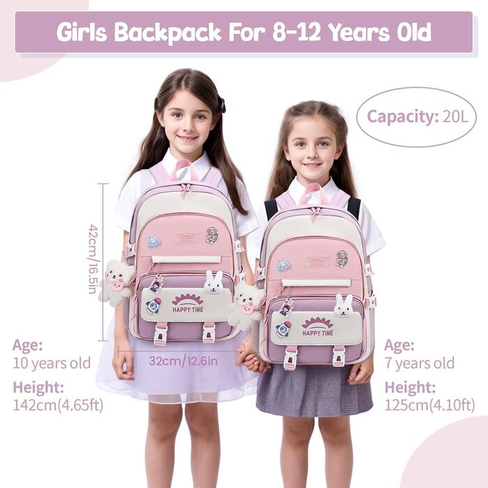 Дитячий рюкзак Tanou для дівчаток, 20 л, для школи, 3-7 клас, водонепроникний, блакитний