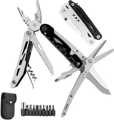 Мультитул HONZIN 12-в-1 з нержавіючої сталі, мультиінструмент з ножицями та набором біт, для кемпінгу та активного відпочинку