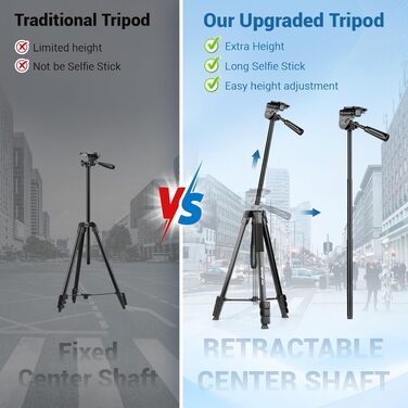 Тринога-штатив Nineigh для смартфона та DSLR камери, алюмінієвий легкий штатив з дистанційним пультом та 3D-головою, висота 211 см, чорний