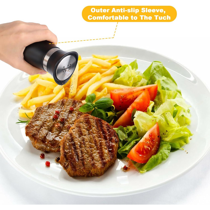 Набір для солі та перцю з нержавіючої сталі, скляне дно, чорний колір, для кухні, грилю, BBQ, кемпінгу