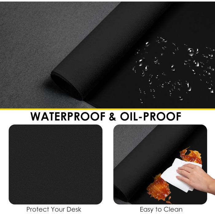 Килимок для миші та столу Vicwe з екошкіри PU, 90x43 см, чорний - захист для офісу та дому