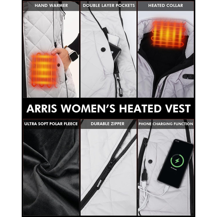Електрична гріюча жилетка ARRIS, регульованого розміру, для активного відпочинку (кемпінг, походи, гольф), з акумулятором 7.4V