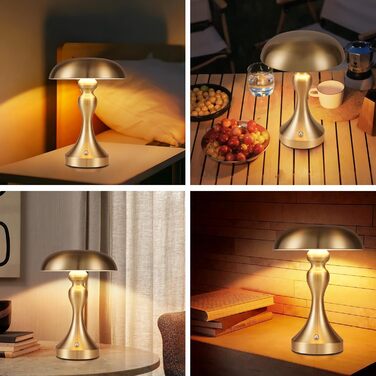 Бездротова настільна лампа з LED-підсвічуванням - торшер для спальні/вітальні з регулюванням яскравості, USB-зарядка, вінтажний дизайн (Золотий бронза)