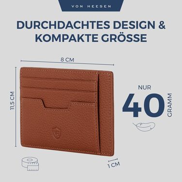 Шкіряний картхолдер VON HEESEN з RFID-захистом, портмоне для кредитних карток з наппа-шкіри, 9 відділень, унісекс (коньячний коричневий)