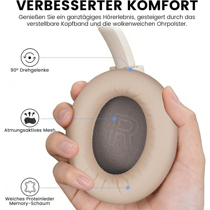 Навушники бездротові 1Mii AI Y8+ Bluetooth 6.0 з активним шумозаглушенням LDAC, 100 годин роботи, бежеві