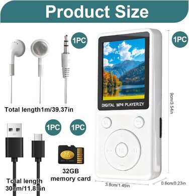 MP3 плеєр з Bluetooth 5.2, карткою пам'яті 32ГБ, 1.8