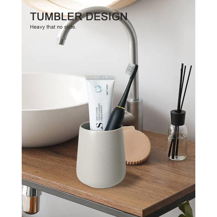 Toothbrush Holder, Matte Black, 2 Pieces, Ceramic Toothbrush Holder, Toothbrush and Toothpaste Organizer for Bathroom, Home Decoration, Countertop, Dresser (Matte Gray)